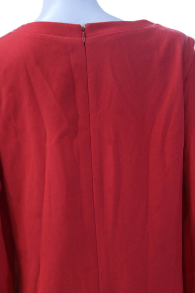 Tahari Womens Red Shift Dress Long Sleeve Round Neck Size 8