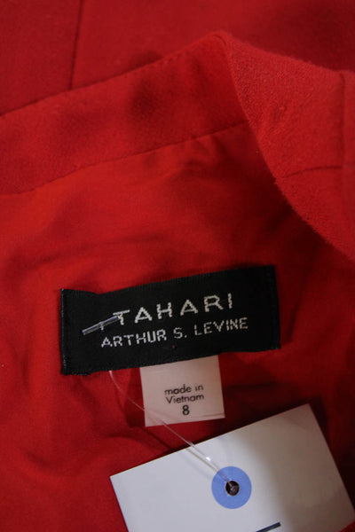 Tahari Womens Red Shift Dress Long Sleeve Round Neck Size 8