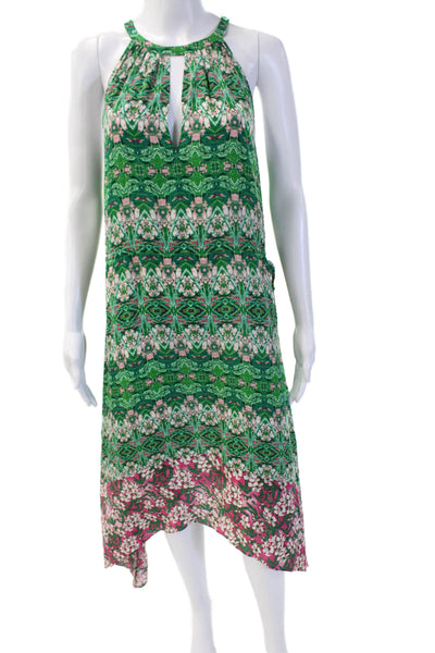 BCBGMAXAZRIA Women Shift Sundress Floral Sleeveless Midi Green Size M