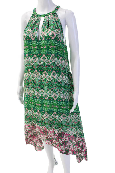 BCBGMAXAZRIA Women Shift Sundress Floral Sleeveless Midi Green Size M