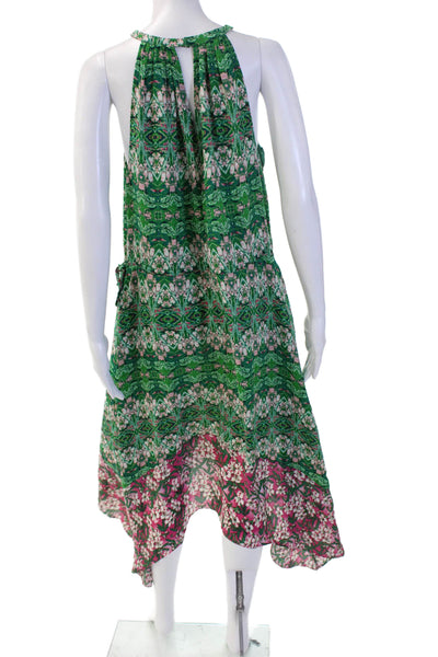 BCBGMAXAZRIA Women Shift Sundress Floral Sleeveless Midi Green Size M