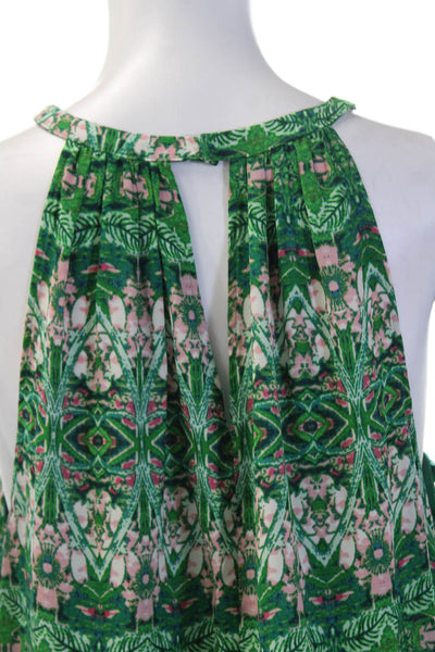 BCBGMAXAZRIA Women Shift Sundress Floral Sleeveless Midi Green Size M