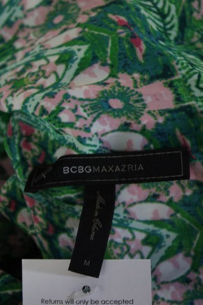 BCBGMAXAZRIA Women Shift Sundress Floral Sleeveless Midi Green Size M