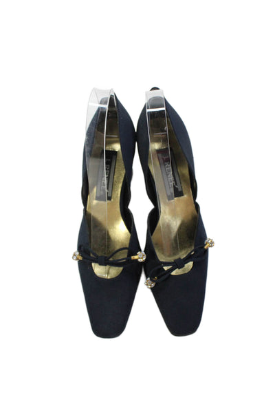 J. Renee Women's Bow Embellish Spool Heels Pumps Navy Blue Size 7