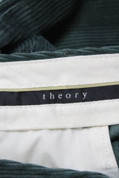 Theory Mens Green Striped Dress Pants 98% Cotton Size 0
