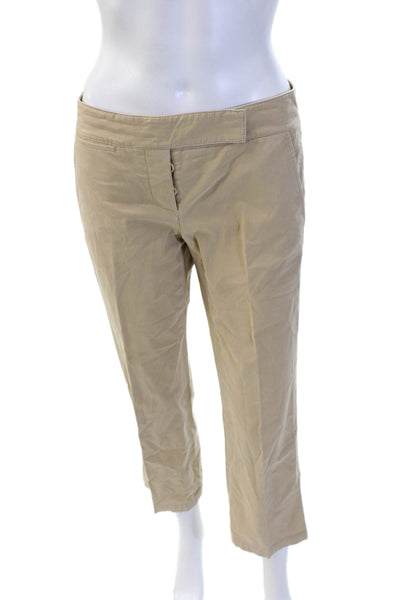 Theory Womens Cropped Chino Pants Beige Button 98% Cotton Size 2
