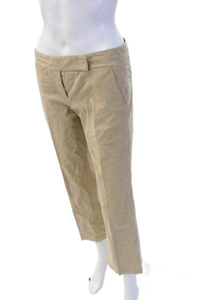 Theory Womens Cropped Chino Pants Beige Button 98% Cotton Size 2