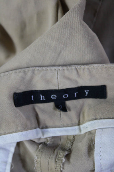 Theory Womens Cropped Chino Pants Beige Button 98% Cotton Size 2