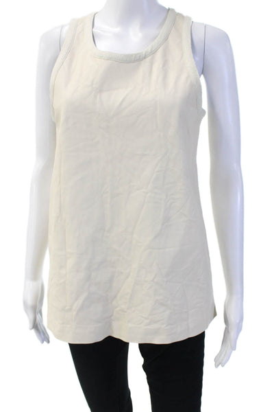 Theory Women Beige Lamb Basic Sleeveless Tank Round Neck Snap Size M