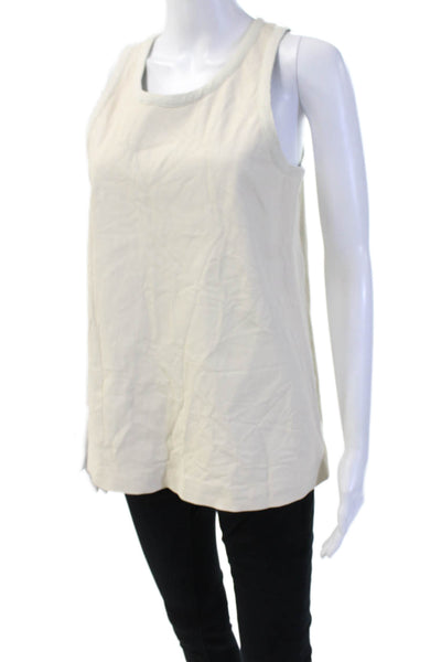 Theory Women Beige Lamb Basic Sleeveless Tank Round Neck Snap Size M