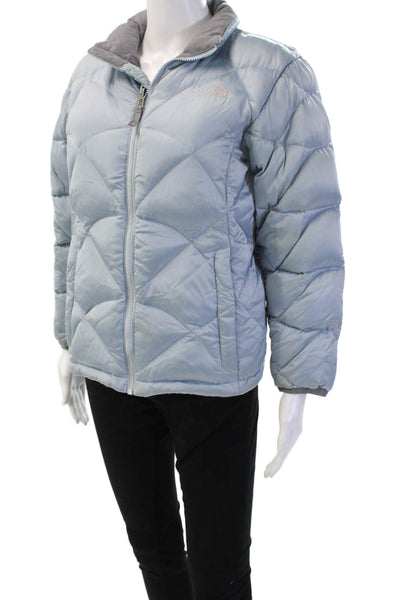 The North Face Womens Quilted Puffer Jacket Light Blue Nylon Zip Size L