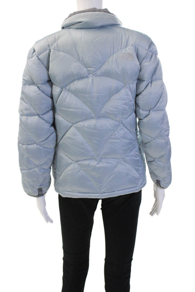 The North Face Womens Quilted Puffer Jacket Light Blue Nylon Zip Size L