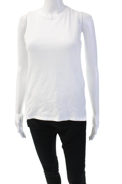 Zara Women Basic Tank White Cotton Crew Neck Sleeveless Size S