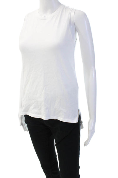 Zara Women Basic Tank White Cotton Crew Neck Sleeveless Size S
