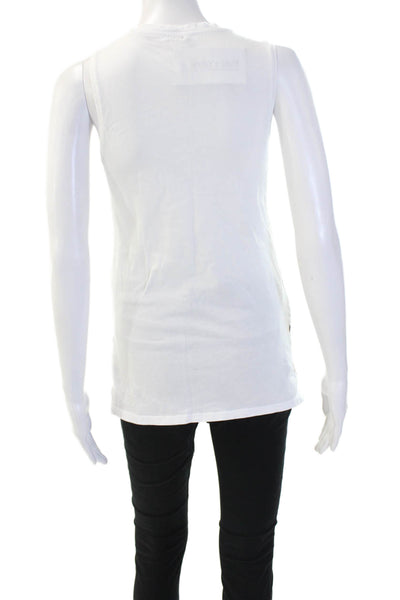 Zara Women Basic Tank White Cotton Crew Neck Sleeveless Size S