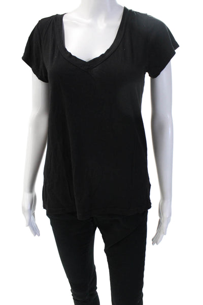 LA Made Womens Black V-Neck Basic T-Shirt Short Sleeve Supima Cotton Size M