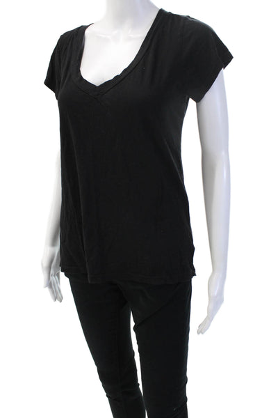 LA Made Womens Black V-Neck Basic T-Shirt Short Sleeve Supima Cotton Size M