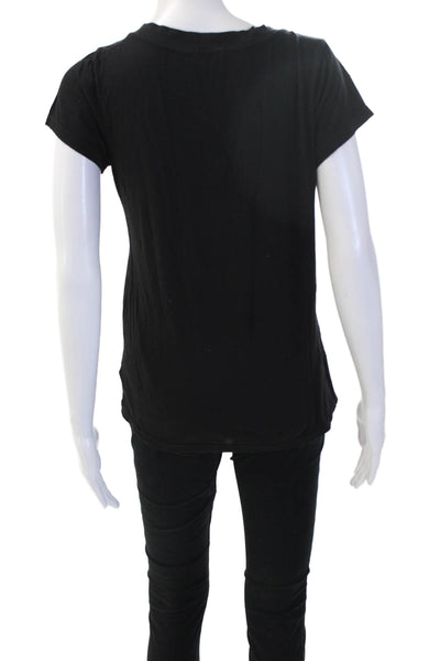 LA Made Womens Black V-Neck Basic T-Shirt Short Sleeve Supima Cotton Size M