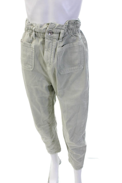 Zara Womens Ankle Paperbag Pants Gray 100% Cotton Button Size 2