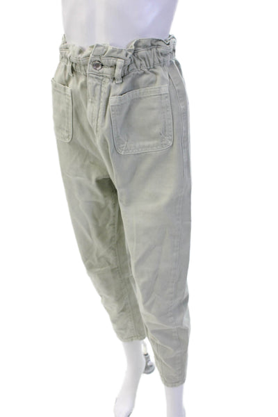 Zara Womens Ankle Paperbag Pants Gray 100% Cotton Button Size 2