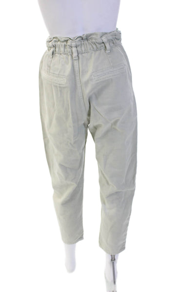 Zara Womens Ankle Paperbag Pants Gray 100% Cotton Button Size 2