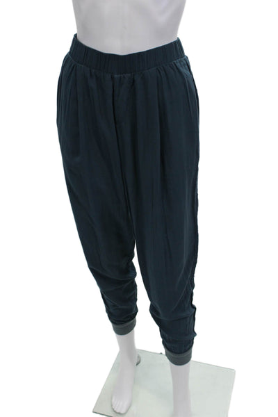 Velvet Women Jogger Harem Pants Dark Blue Lyocell Linen Bohemian Size XS