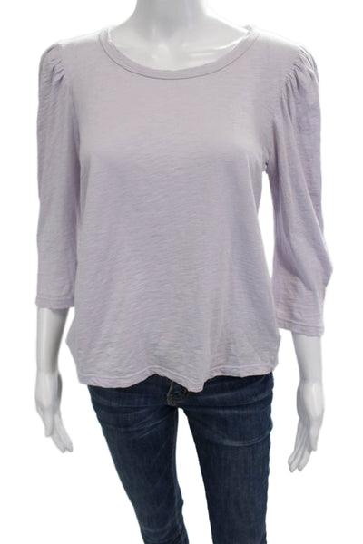 Velvet Women Jersey T-Shirt Purple Round Neck 3/4 Sleeve Cotton Size S