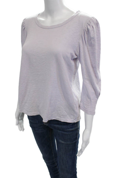 Velvet Women Jersey T-Shirt Purple Round Neck 3/4 Sleeve Cotton Size S