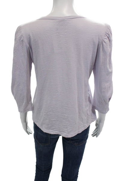 Velvet Women Jersey T-Shirt Purple Round Neck 3/4 Sleeve Cotton Size S