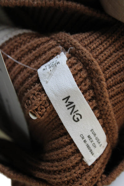 MNG Unisex Pullover Sweater Brown Check Mock Neck Long Sleeve Size S