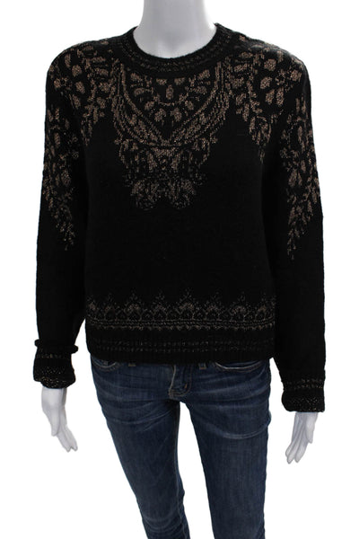 Zara Womens Pullover Sweater Black Fair Isle Crewneck Long Sleeve Size S