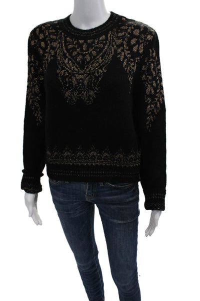 Zara Womens Pullover Sweater Black Fair Isle Crewneck Long Sleeve Size S