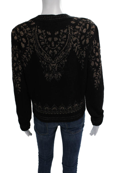 Zara Womens Pullover Sweater Black Fair Isle Crewneck Long Sleeve Size S