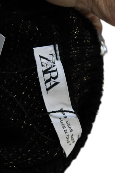Zara Womens Pullover Sweater Black Fair Isle Crewneck Long Sleeve Size S