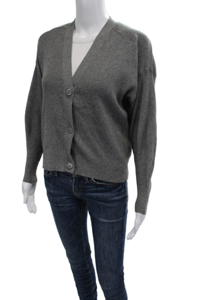 Zara Women Cardigan Gray V Neck Button Viscose Blend Long Sleeve Size S