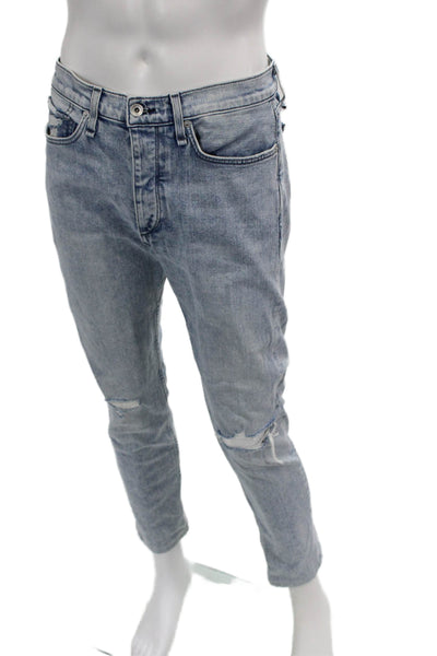 Rag & Bone Mens Cropped Tapered Jeans Light Blue Button Fly Size 33