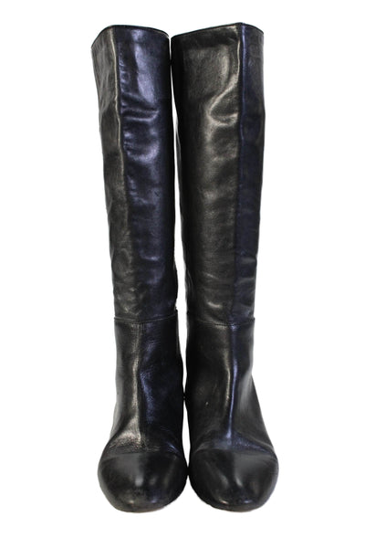 Loeffler Randall Womens Leather Slip On Knee High Boots Black Size 7