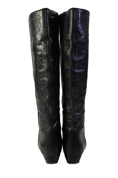 Loeffler Randall Womens Leather Slip On Knee High Boots Black Size 7