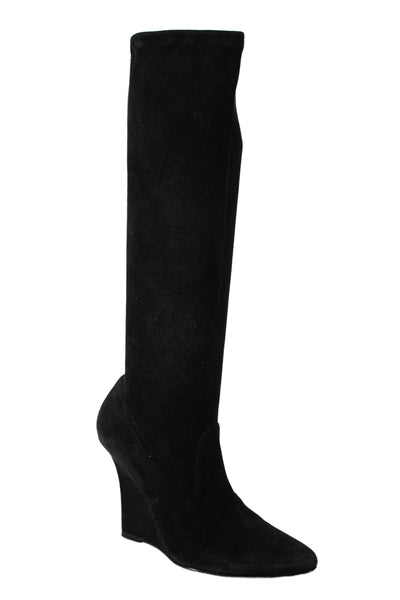 Manolo Blahnik Womens Suede Pointed Toe Wedge Heel Boots Black Size 7