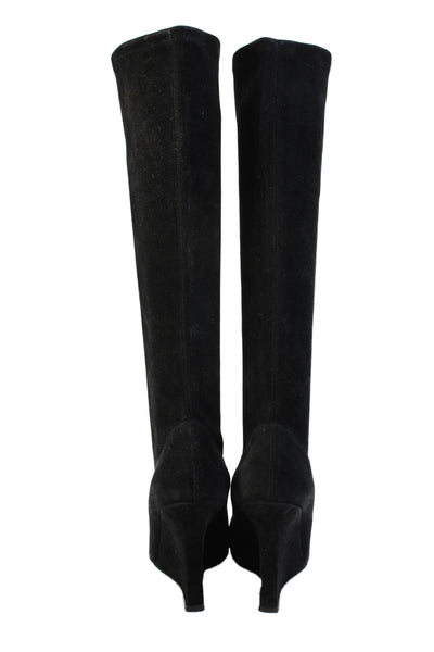 Manolo Blahnik Womens Suede Pointed Toe Wedge Heel Boots Black Size 7
