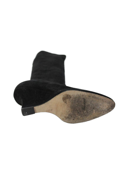 Manolo Blahnik Womens Suede Pointed Toe Wedge Heel Boots Black Size 7