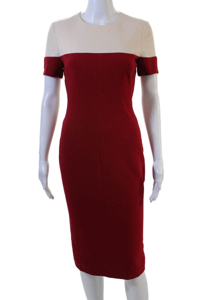 Black Halo Womens Bodycon Sheath Dress Beige Short Sleeve Size 2 Tall