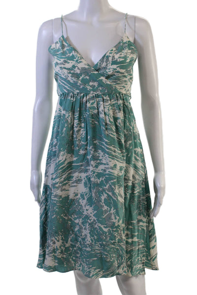 Tibi Women Slip Dress Green Silk V-Neck Mini Drawstring Beach Size 0 Tall