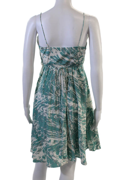 Tibi Women Slip Dress Green Silk V-Neck Mini Drawstring Beach Size 0 Tall