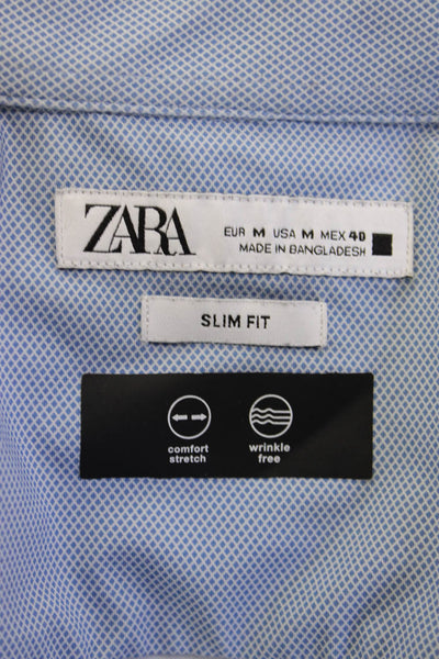 Zara Mens Slim Fit Button Down Shirt Blue White Size Medium