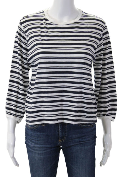 Velvet Womens Black Striped Basic Jersey T Shirt Crew Neck 3/4 Sleeve Size XS