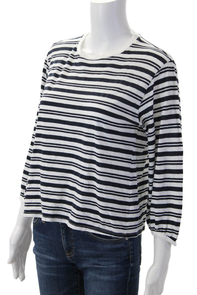 Velvet Womens Black Striped Basic Jersey T Shirt Crew Neck 3/4 Sleeve Size XS