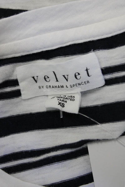 Velvet Womens Black Striped Basic Jersey T Shirt Crew Neck 3/4 Sleeve Size XS