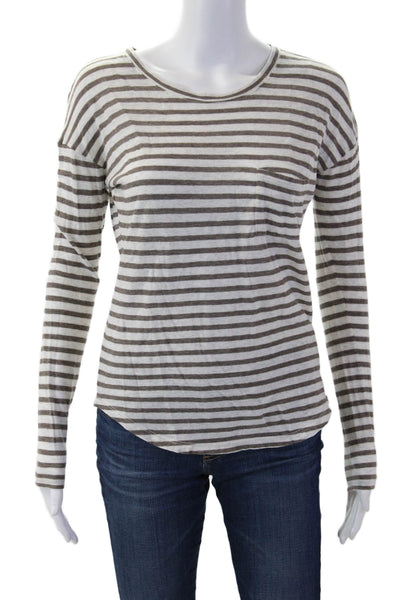 Vince Women Jersey Striped White Cotton Long Sleeve Tee Size XS