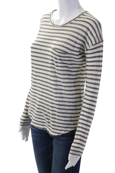 Vince Women Jersey Striped White Cotton Long Sleeve Tee Size XS